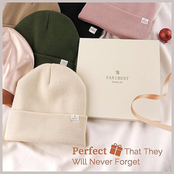 Womens Saitn Lined Knit Beanie Hat Ad-Beige - Picture 6 of 6